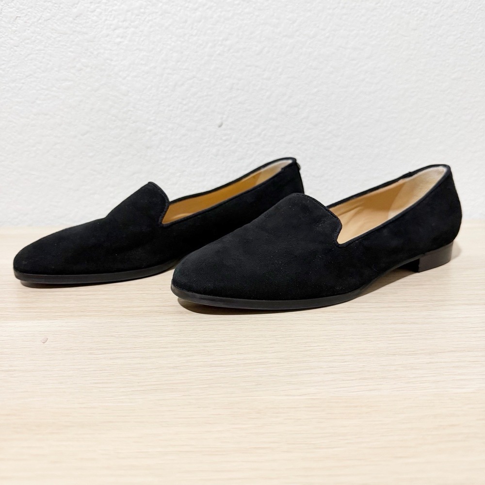 Russell & Bromley Size 37.5 / 7 Smoking Slipper Dress Flat Loafers Black‎ Suede